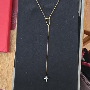 Elegant Gold Plated Necklace With Pearl Cross